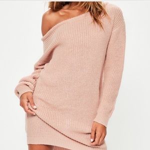 One shoulder white knit jumper dress